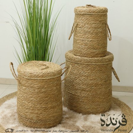 طقم 3 سلال قش مع يدين